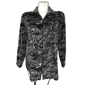 Private Edition by Chico's Jacket Black Beige Animal Print Zip Up Women Size 2